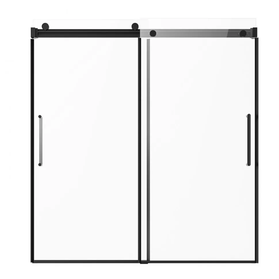 VEVOR Frameless Sliding Bathtub Door, 56-60 in.W x 60 in.H, Frameless Shower Glass Door, Frameless Double Sliding Tub Door with 5/16 in Clear Tempered Glass and Stainless Steel Handle, Black Finish
