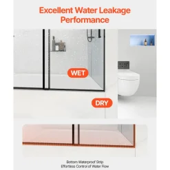 VEVOR Frameless Sliding Bathtub Door, 56-60 in.W x 60 in.H, Frameless Shower Glass Door, Frameless Double Sliding Tub Door with 5/16 in Clear Tempered Glass and Stainless Steel Handle, Black Finish