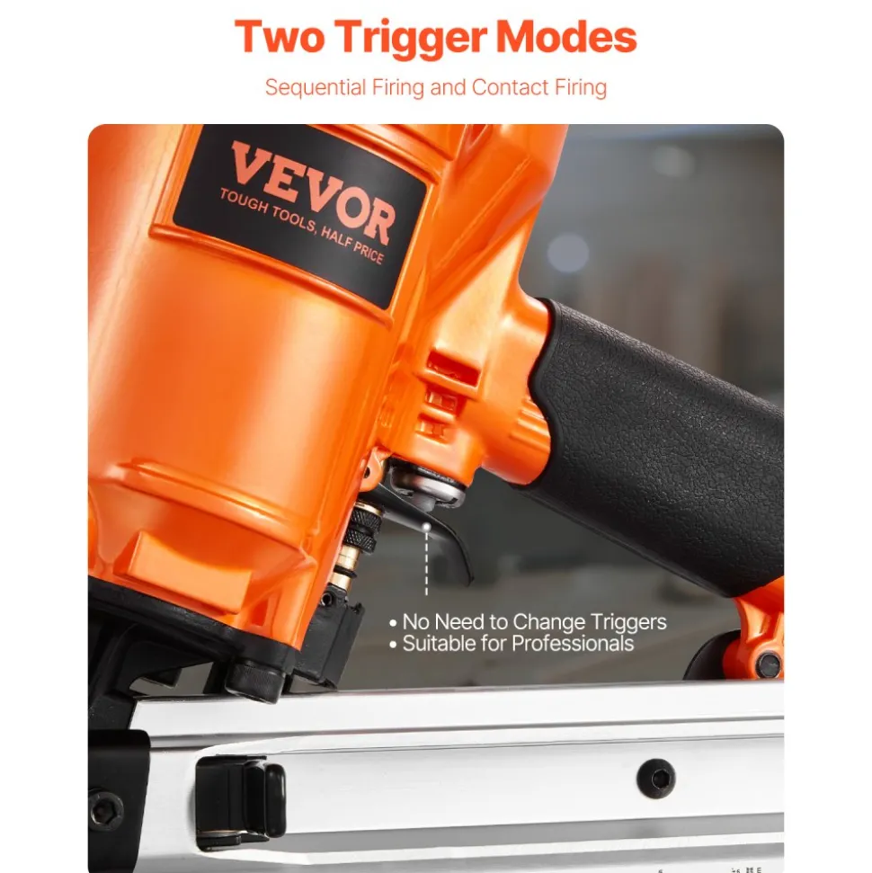 VEVOR Framing Nailer, 2" to 3-1/2" 21 Degree Full Round Head Pneumatic Framing Nailer with Dual Trigger Modes & Tool-Less Depth Adjustment, 80-120PSI Pro Air Nail Gun for Framing Flooring Decking
