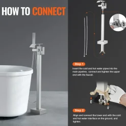 VEVOR Freestanding Bathtub Faucet, Floor Mount, Freestanding Tub Filler, Shower Mixer Taps, Two Water Modes, 360° Swivel Spout, for Bathing & Showering Pet Bathing Cleaning Drains Toilet Flushing