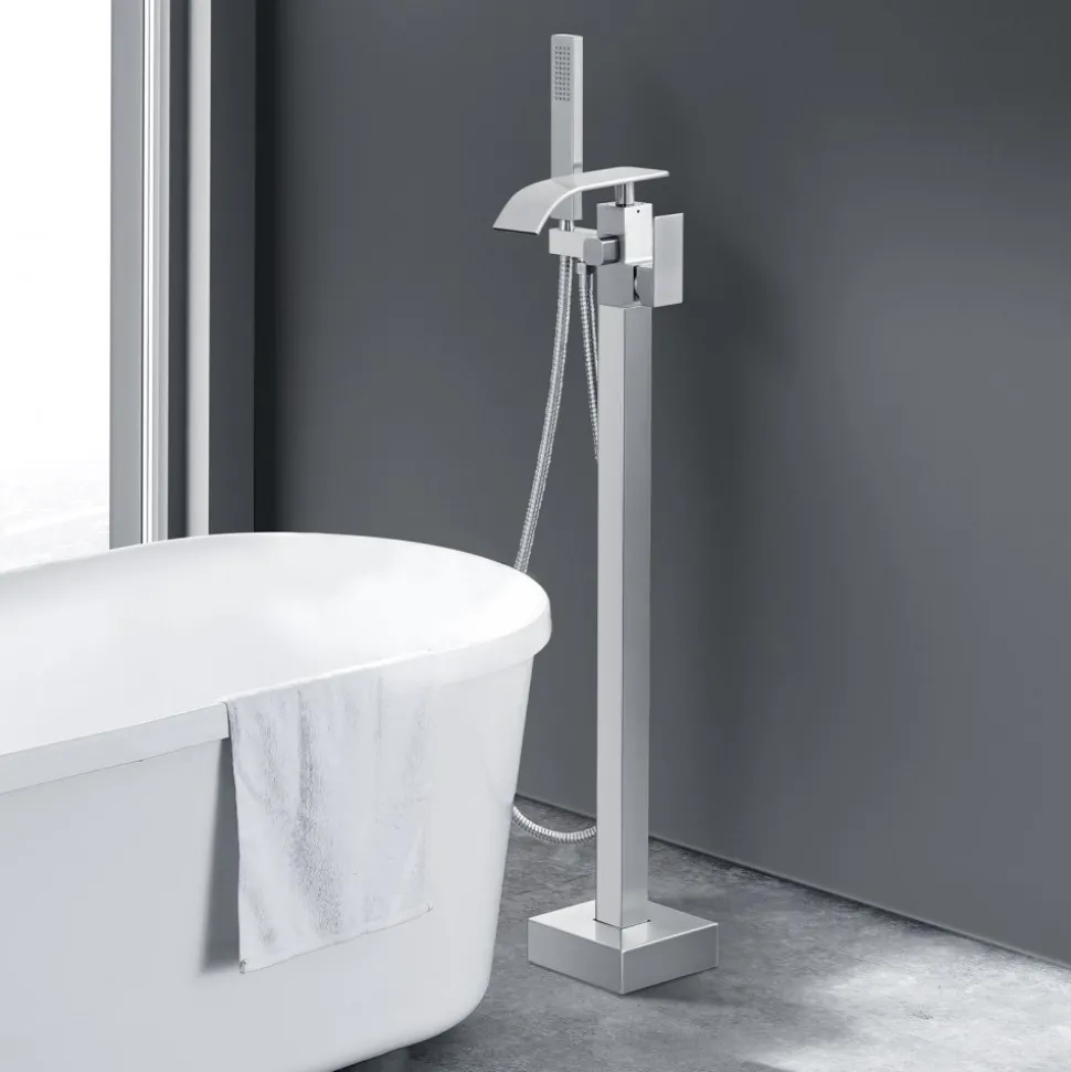 VEVOR Freestanding Bathtub Faucet, Floor Mount, Freestanding Tub Filler, Shower Mixer Taps, Two Water Modes, 360° Swivel Spout, for Bathing & Showering Pet Bathing Cleaning Drains Toilet Flushing