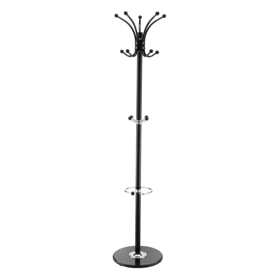 VEVOR Freestanding Coat Rack, Metal Coats Rack Stand with Umbrella Holder, Stable Marble Base & 14 Hooks, Hall Coat Tree for Entryway, Bedroom, Living Room, Stylish Coats Hanger for Hats, Scarves, Bag