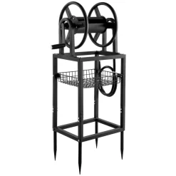 VEVOR Freestanding Garden Hose Reel, Holds 125 Feet of 5/8-inch Hose, Wall Mount or Ground Mount, Detachable Holder Stand with Storage Rack, 5 ft Leader Hose, Brass Fitting, 4 Spikes, for Backyards