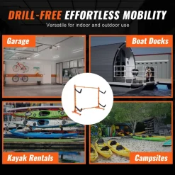 VEVOR Freestanding Kayak Storage Rack, Kayak Stand for 2 Kayak Canoe Paddleboard, Heavy-duty Steel Kayak Hanger Holder with Padded Arms and Adjustable Width, 175LBS Max Load, for Indoor Outdoor Garage