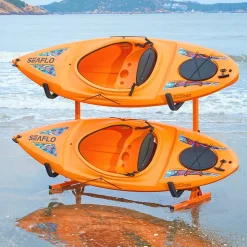 VEVOR Freestanding Kayak Storage Rack, Kayak Stand for 2 Kayak Canoe Paddleboard, Heavy-duty Steel Kayak Hanger Holder with Padded Arms and Adjustable Width, 175LBS Max Load, for Indoor Outdoor Garage