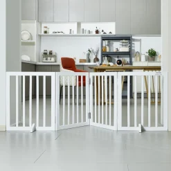 VEVOR Freestanding Pet Barrier, 24" Height x 80.3" Width, 4-Panel Folding Dog Gate for Various Openings, Expandable and Quiet Foot-Supported Indoor Dog Fence, White