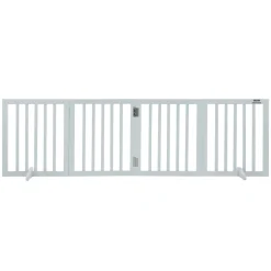 VEVOR Freestanding Pet Barrier, 24" Height x 80.3" Width, 4-Panel Folding Dog Gate for Various Openings, Expandable and Quiet Foot-Supported Indoor Dog Fence, White