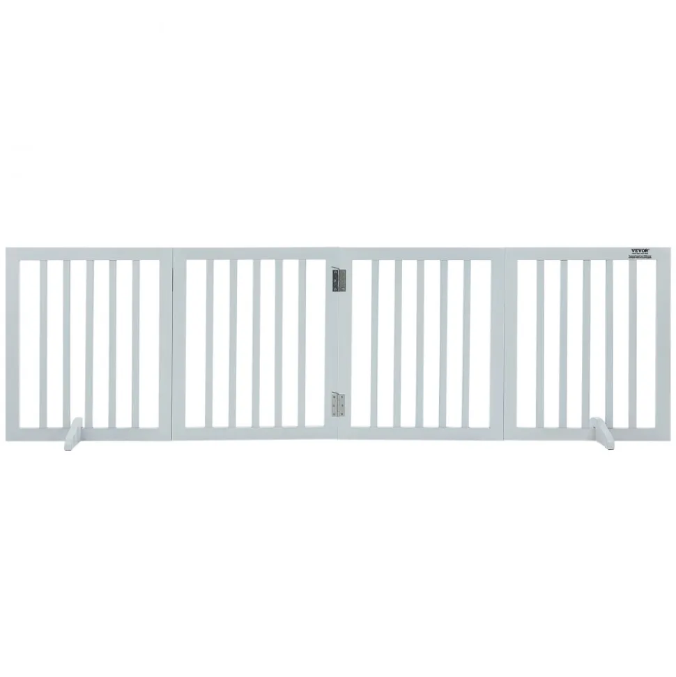 VEVOR Freestanding Pet Barrier, 24" Height x 80.3" Width, 4-Panel Folding Dog Gate for Various Openings, Expandable and Quiet Foot-Supported Indoor Dog Fence, White