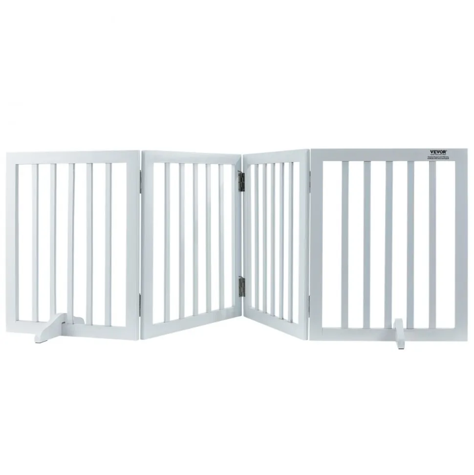 VEVOR Freestanding Pet Barrier, 24" Height x 80.3" Width, 4-Panel Folding Dog Gate for Various Openings, Expandable and Quiet Foot-Supported Indoor Dog Fence, White