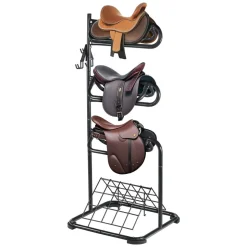 VEVOR Freestanding Saddle Stand, 30 x 30 x 68.5 in, 3 Tiers Saddle Rack, Heavy Duty Saddle Blanket Holder with Removable & Rotating Tiers, English & Western Saddle Rack for Tack Room Organization