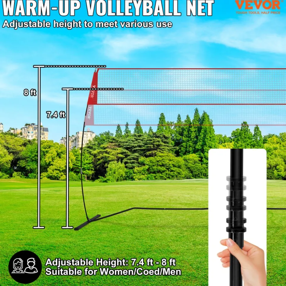VEVOR Freestanding Volleyball Training Net for Indoor or Outdoor Use, Adjustable Height Portable Net System with Carrying Bag, Professional Volleyball Practice Trainer for Hitting or Serving Drills