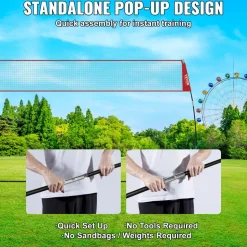 VEVOR Freestanding Volleyball Training Net for Indoor or Outdoor Use, Adjustable Height Portable Net System with Carrying Bag, Professional Volleyball Practice Trainer for Hitting or Serving Drills