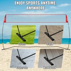 VEVOR Freestanding Volleyball Training Net for Indoor or Outdoor Use, Adjustable Height Portable Net System with Carrying Bag, Professional Volleyball Practice Trainer for Hitting or Serving Drills