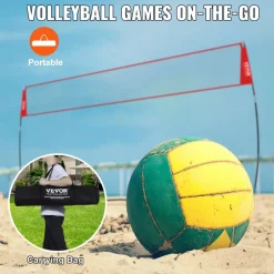 VEVOR Freestanding Volleyball Training Net for Indoor or Outdoor Use, Adjustable Height Portable Net System with Carrying Bag, Professional Volleyball Practice Trainer for Hitting or Serving Drills