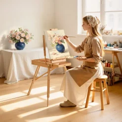 VEVOR French Easel with Legs Foldable and Portable Sketchbox Easel Stand, For Painting, Solid Beech Wood, Holds Canvas up to 33.86", Adjustable Height & Angle, with Drawer, Palette, Shoulder Strap