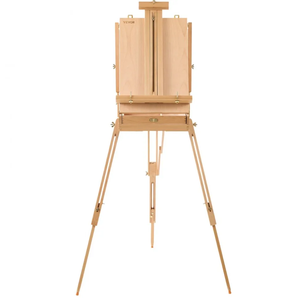 VEVOR French Easel with Legs Foldable and Portable Sketchbox Easel Stand, For Painting, Solid Beech Wood, Holds Canvas up to 33.86", Adjustable Height & Angle, with Drawer, Palette, Shoulder Strap
