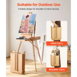 VEVOR French Easel with Legs Foldable and Portable Sketchbox Easel Stand, For Painting, Solid Beech Wood, Holds Canvas up to 33.86