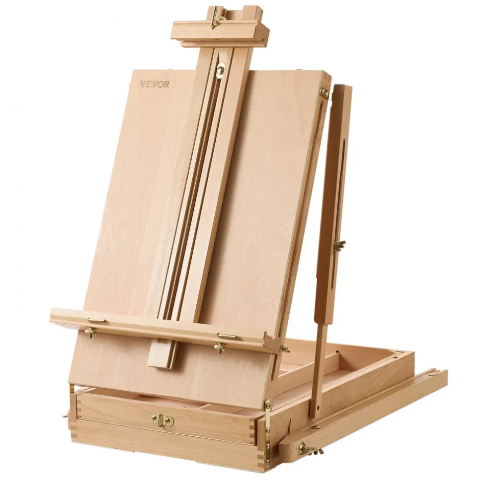 VEVOR French Easel with Legs Foldable and Portable Sketchbox Easel Stand, For Painting, Solid Beech Wood, Holds Canvas up to 33.86", Adjustable Height & Angle, with Drawer, Palette, Shoulder Strap