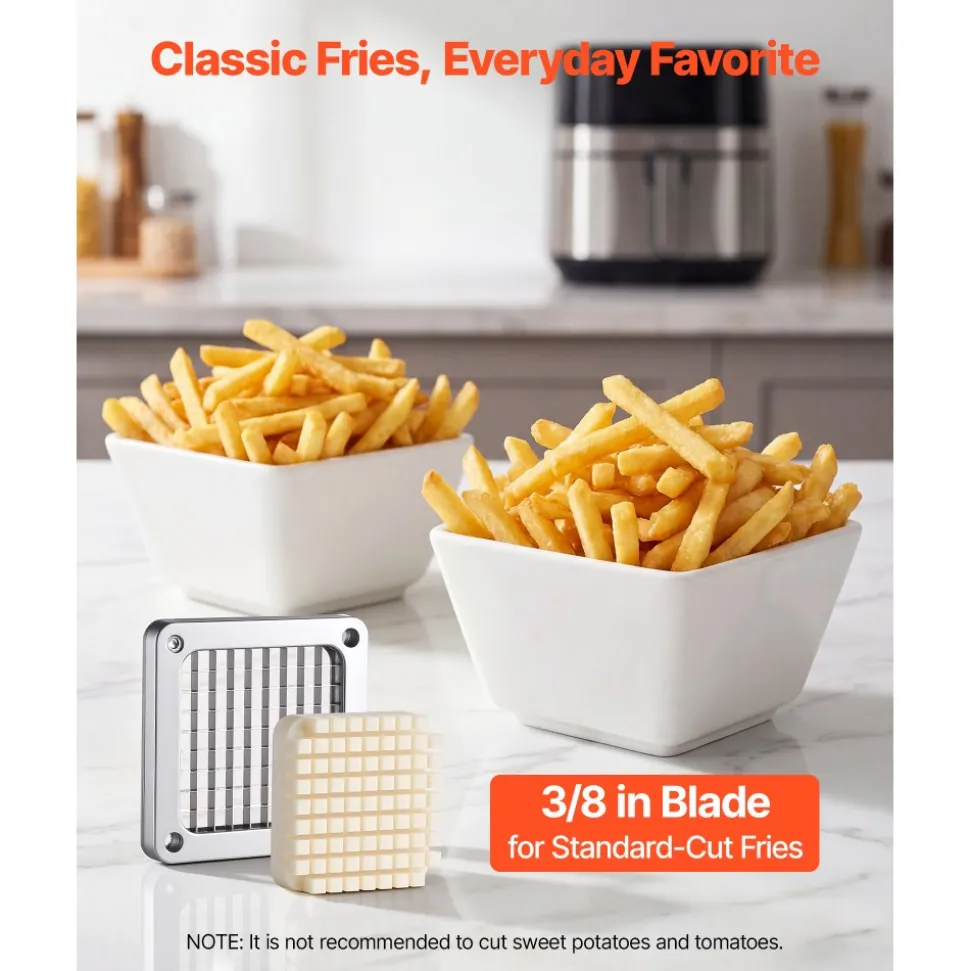 VEVOR French Fry Cutter, 3/8" Blade Commercial Vegetable Chopper, Lever-Action Vegetable Dicer with Ergonomic Handle, Stainless Steel Potato Slicer for Classic Cut Fries, Onion, Carrots, Bell Pepper