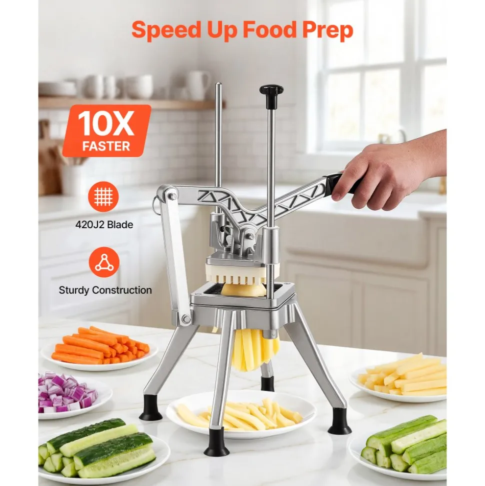 VEVOR French Fry Cutter, 3/8" Blade Commercial Vegetable Chopper, Lever-Action Vegetable Dicer with Ergonomic Handle, Stainless Steel Potato Slicer for Classic Cut Fries, Onion, Carrots, Bell Pepper