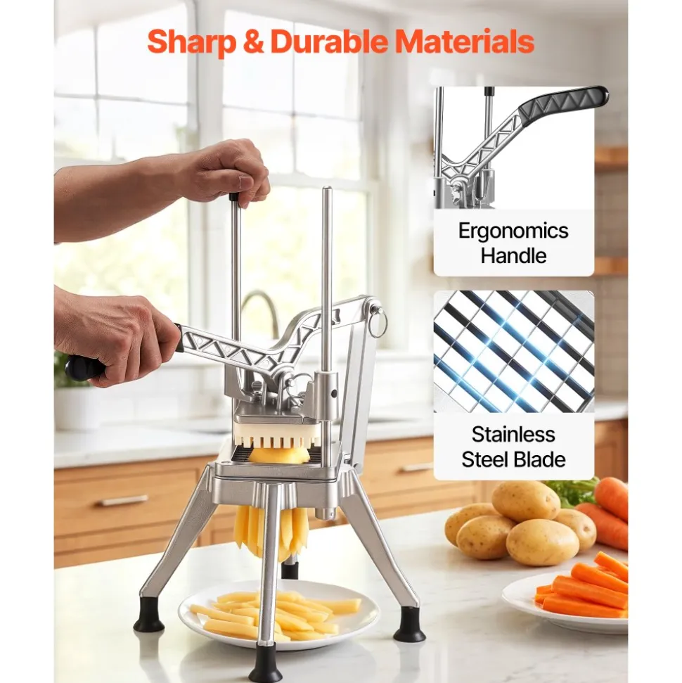 VEVOR French Fry Cutter, 1/2" Blade Commercial Vegetable Chopper, Lever-Action Vegetable Dicer with Ergonomic Handle, Stainless Steel Potato Slicer for Thick Cut Fries, Onion, Carrots, Bell Pepper