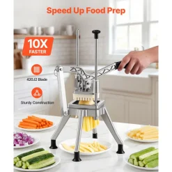 VEVOR French Fry Cutter, 1/4" Blade Commercial Potato Chopper, Lever-Action Vegetable Dicer with Ergonomic Handle, Stainless Steel Potato Slicer for Thin Cut Fries, Onion, Carrots, Bell Pepper