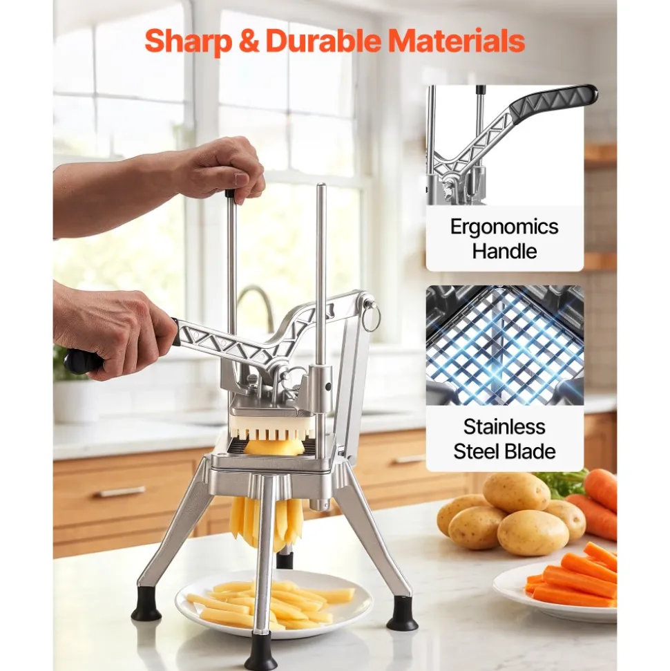 VEVOR French Fry Cutter, 1/4" Blade Commercial Potato Chopper, Lever-Action Vegetable Dicer with Ergonomic Handle, Stainless Steel Potato Slicer for Thin Cut Fries, Onion, Carrots, Bell Pepper