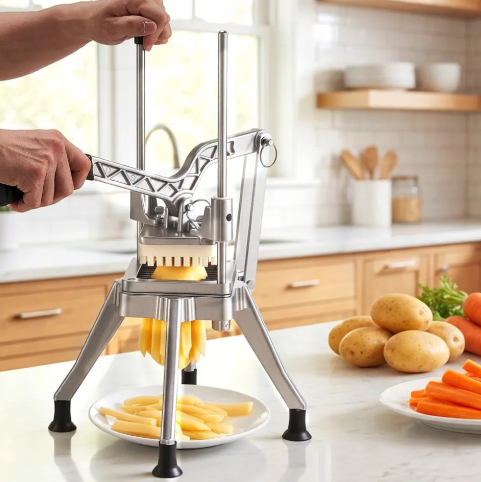 VEVOR French Fry Cutter, 1/4" Blade Commercial Potato Chopper, Lever-Action Vegetable Dicer with Ergonomic Handle, Stainless Steel Potato Slicer for Thin Cut Fries, Onion, Carrots, Bell Pepper