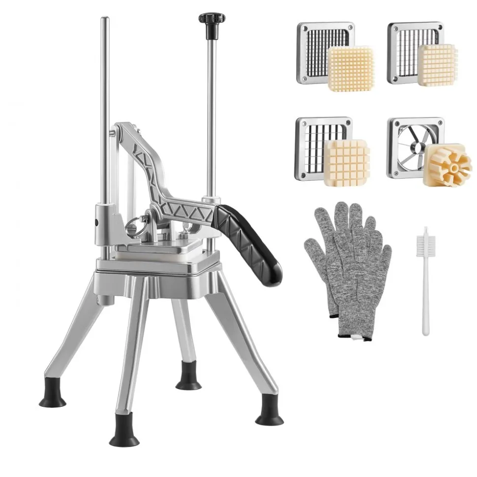 VEVOR French Fry Cutter, Commercial Vegetable Chopper with 4 Blades (1/2", 3/8", 1/4" & 6-Wedge with Corer), Lever Stainless Steel Potato Slicer for Home Thick, Regular & Thin Fries Cut, Onion, Fruit