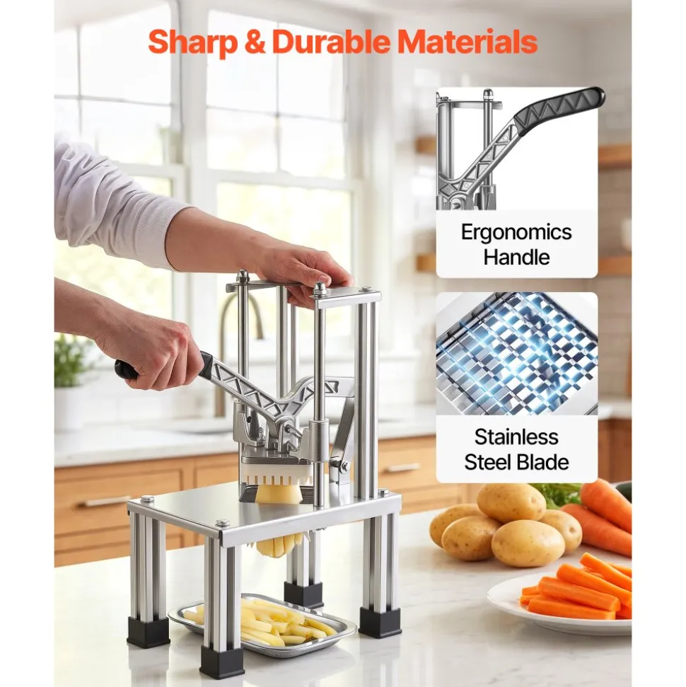 VEVOR French Fry Cutter, Commercial Vegetable Chopper with 4 Blades (1/4", 3/8", 6-Wedge & Apple Corer), Stainless Steel Potato Slicer for Fries, Onion, Carrots, Lemon – Home & Restaurant Use