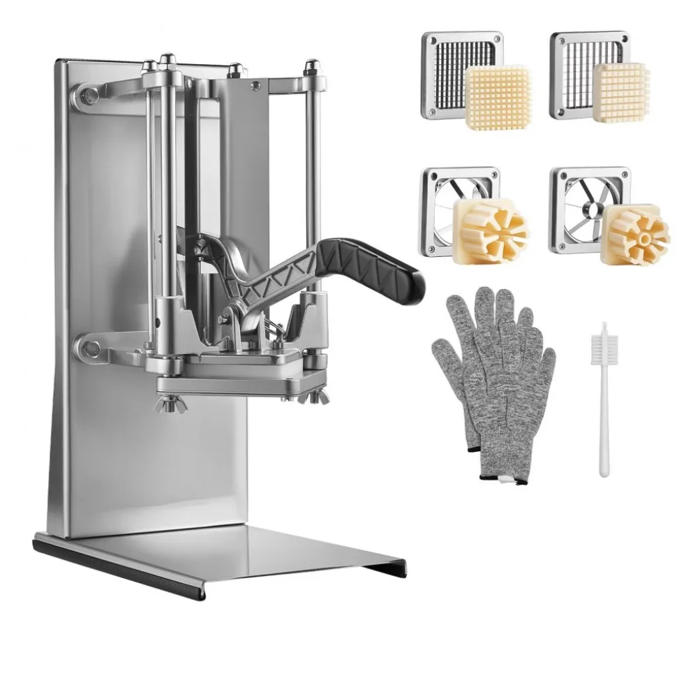 VEVOR French Fry Cutter, Commercial Vegetable Chopper with 4 Blades - 1/4", 3/8", 6-Wedge Slicer & Apple Corer - Wall Mount Stainless Steel Potato Cutter, for Home & Restaurant Use