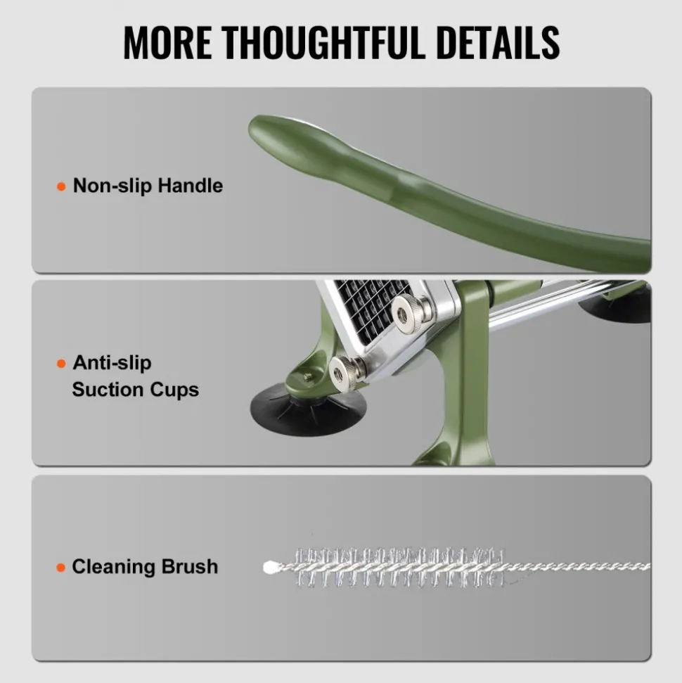 VEVOR French Fry Cutter, Potato Slicer with 1/2-Inch Stainless Steel Blade, Manual Potato Cutter Chopper with Suction Cups, Great for Potato, French Fries, Cucumber, Vegetables, Carrot