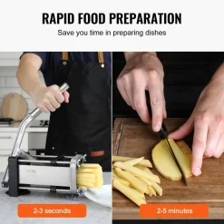 VEVOR French Fry Cutter, Potato Slicer with 1/2-Inch and 3/8-Inch Stainless Steel Blades, Manual Potato Cutter Chopper with Suction Cups, Great for Potato, French Fries, Cucumber, Vegetables, Carrot