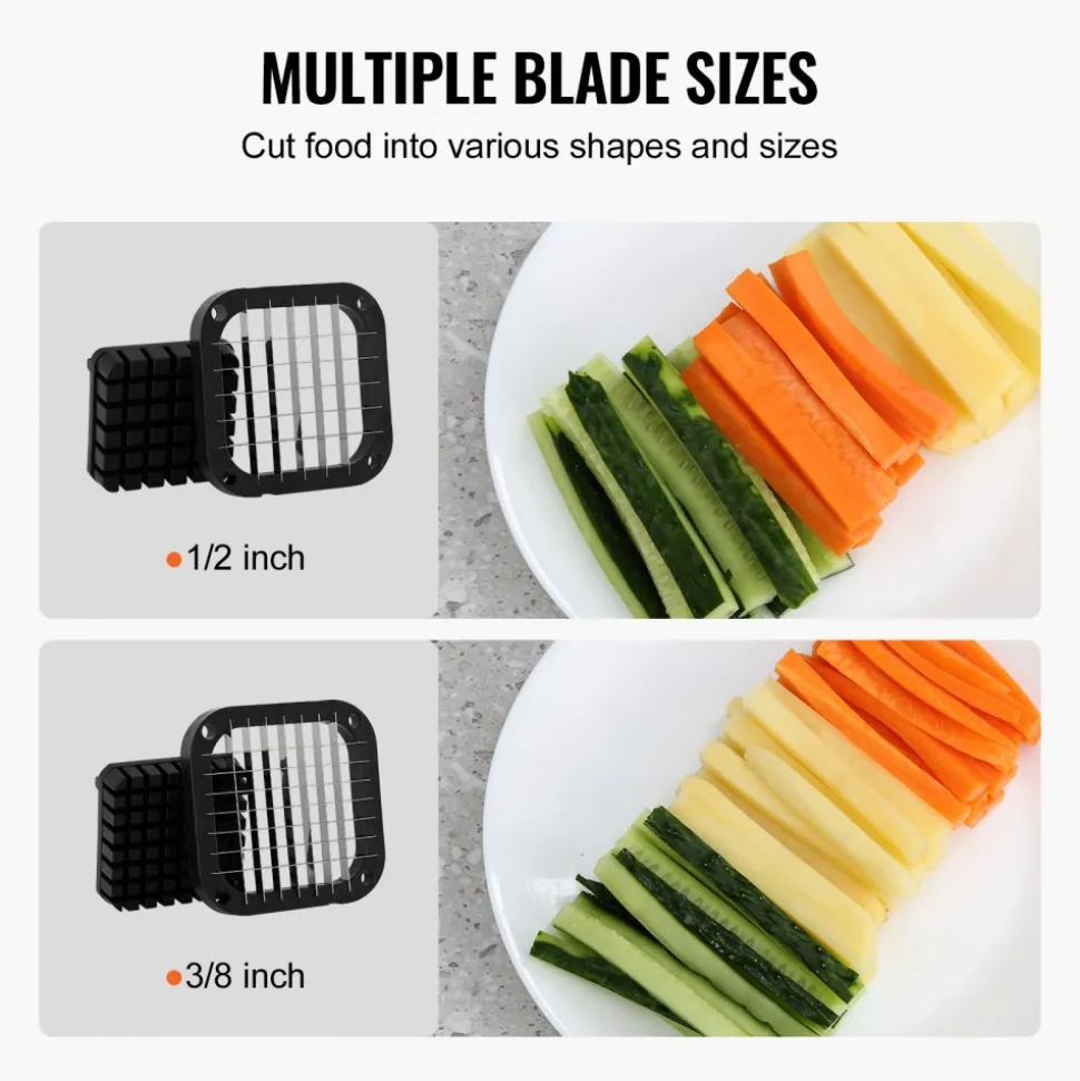 VEVOR French Fry Cutter, Potato Slicer with 1/2-Inch and 3/8-Inch Stainless Steel Blades, Manual Potato Cutter Chopper with Suction Cups, Great for Potato, French Fries, Cucumber, Vegetables, Carrot