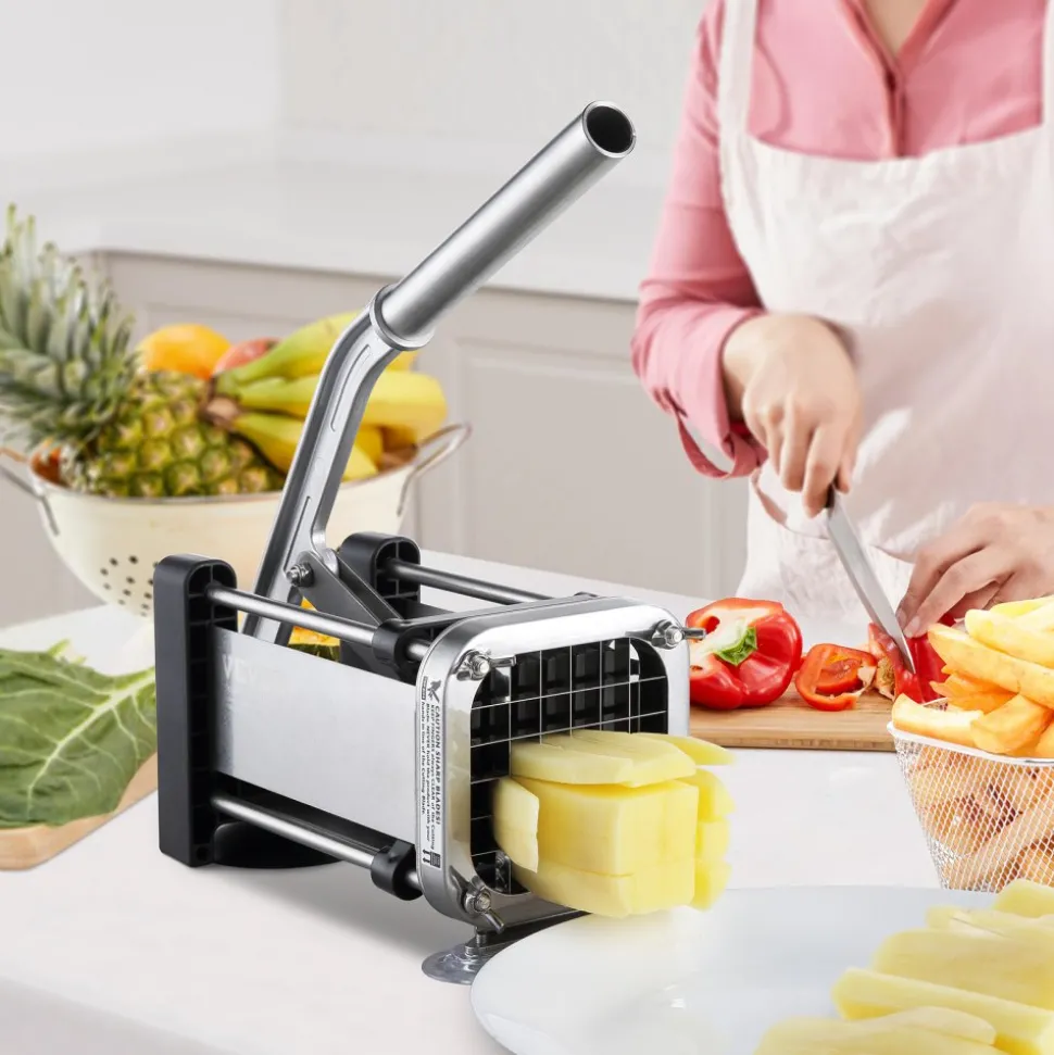 VEVOR French Fry Cutter, Potato Slicer with 1/2-Inch and 3/8-Inch Stainless Steel Blades, Manual Potato Cutter Chopper with Suction Cups, Great for Potato, French Fries, Cucumber, Vegetables, Carrot