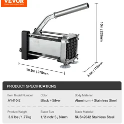 VEVOR French Fry Cutter, Potato Slicer with 1/2-Inch and 3/8-Inch Stainless Steel Blades, Manual Potato Cutter Chopper with Suction Cups, Great for Potato, French Fries, Cucumber, Vegetables, Carrot