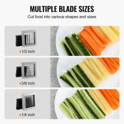 VEVOR French Fry Cutter, Potato Slicer with 1/2" 3/8" 1/4" Stainless Steel Blades, Manual Potato Cutter Chopper with Suction Cups, Great for Potato, French Fries, Cucumber, Vegetables, Carrot