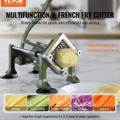 VEVOR French Fry Cutter, Potato Slicer with 1/2" 3/8" 1/4" Stainless Steel Blades, Manual Potato Cutter Chopper with Suction Cups, Great for Potato, French Fries, Cucumber, Vegetables, Carrot