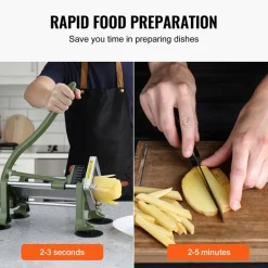 VEVOR French Fry Cutter, Potato Slicer with 1/2-Inch and 3/8-Inch Stainless Steel Blades, Manual Potato Cutter Chopper with Suction Cups, Great for Potato, French Fries, Cucumber, Vegetables, Carrot