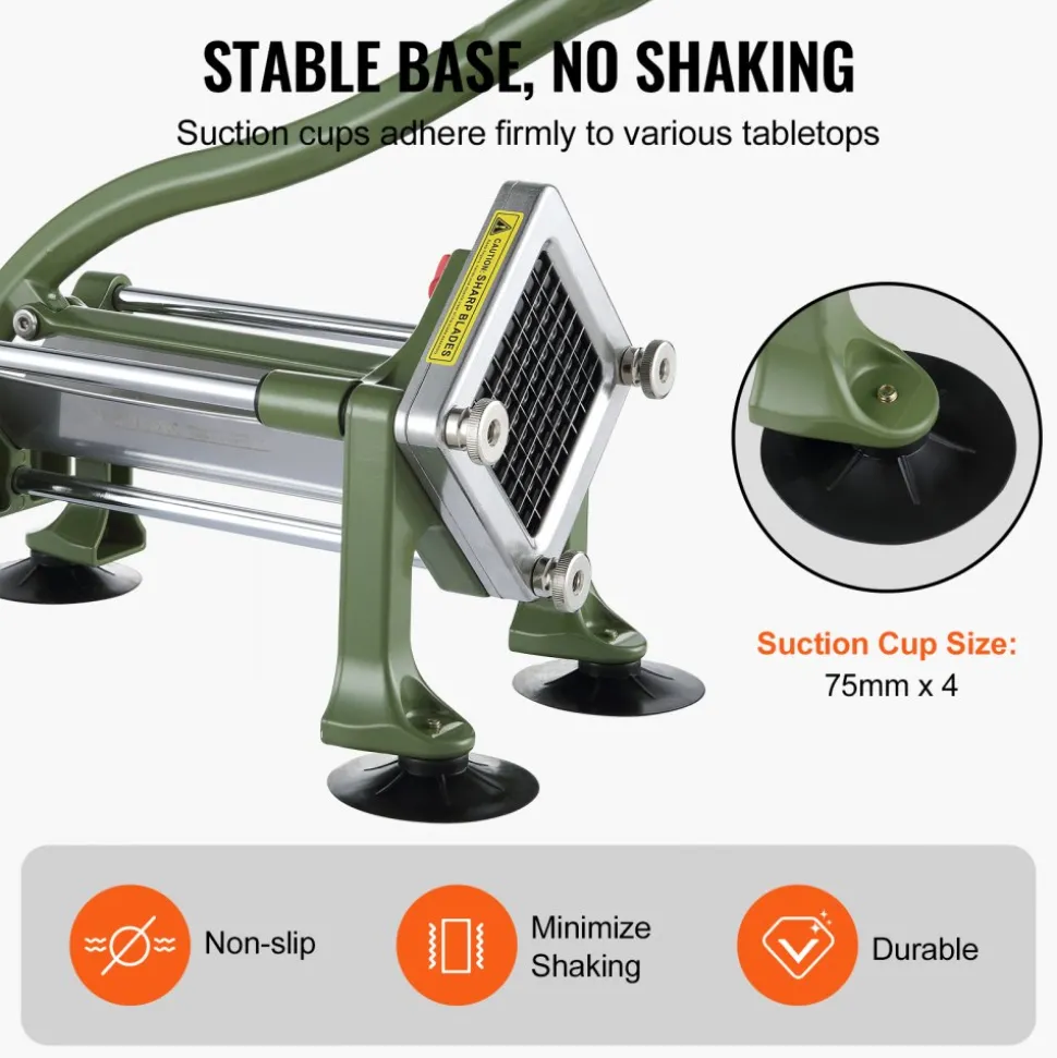 VEVOR French Fry Cutter, Potato Slicer with 1/2-Inch and 3/8-Inch Stainless Steel Blades, Manual Potato Cutter Chopper with Suction Cups, Great for Potato, French Fries, Cucumber, Vegetables, Carrot