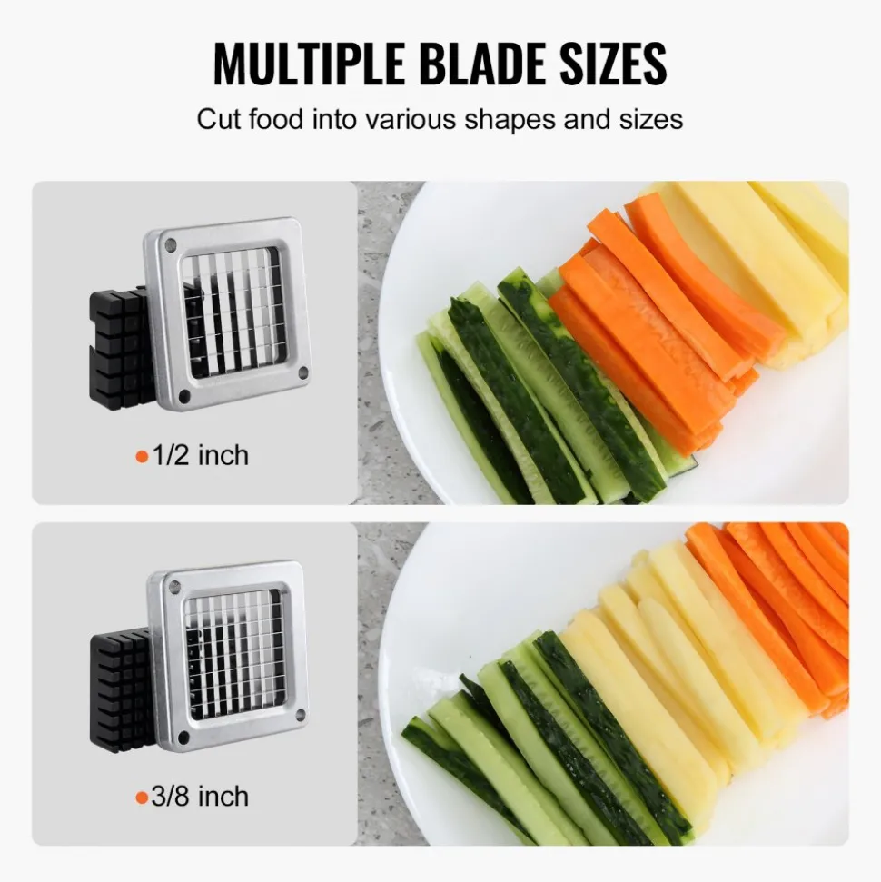 VEVOR French Fry Cutter, Potato Slicer with 1/2-Inch and 3/8-Inch Stainless Steel Blades, Manual Potato Cutter Chopper with Suction Cups, Great for Potato, French Fries, Cucumber, Vegetables, Carrot
