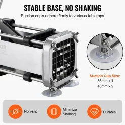 VEVOR French Fry Cutter, Potato Slicer with 1/2-Inch Stainless Steel Blade, Manual Potato Cutter Chopper with Suction Cups, Great for Potato, French Fries, Cucumber, Vegetables, Carrot