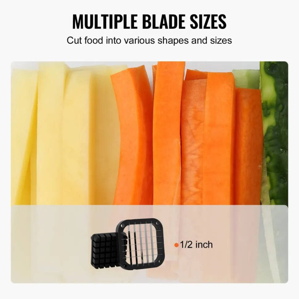 VEVOR French Fry Cutter, Potato Slicer with 1/2-Inch Stainless Steel Blade, Manual Potato Cutter Chopper with Suction Cups, Great for Potato, French Fries, Cucumber, Vegetables, Carrot