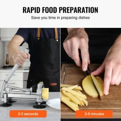 VEVOR French Fry Cutter, Potato Slicer with 1/2-Inch and 3/8-Inch Stainless Steel Blades, Manual Potato Cutter Chopper with Suction Cups, Great for Potato, French Fries, Cucumber, Vegetables, Carrot