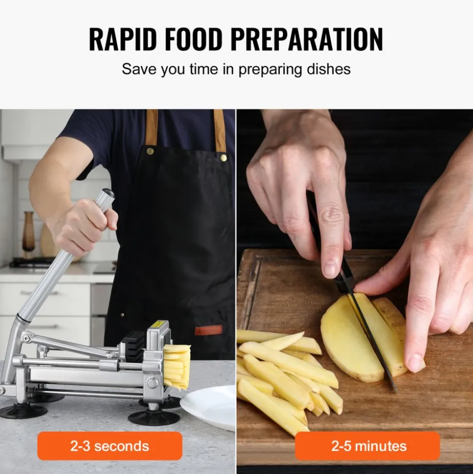 VEVOR French Fry Cutter, Potato Slicer with 1/2-Inch and 3/8-Inch Stainless Steel Blades, Manual Potato Cutter Chopper with Suction Cups, Great for Potato, French Fries, Cucumber, Vegetables, Carrot