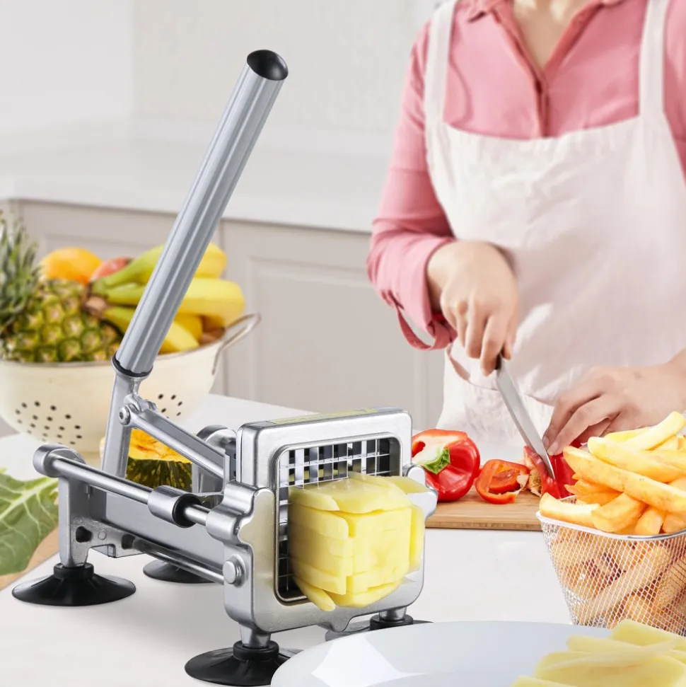 VEVOR French Fry Cutter, Potato Slicer with 1/2-Inch and 3/8-Inch Stainless Steel Blades, Manual Potato Cutter Chopper with Suction Cups, Great for Potato, French Fries, Cucumber, Vegetables, Carrot