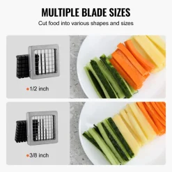 VEVOR French Fry Cutter, Potato Slicer with 1/2-Inch and 3/8-Inch Stainless Steel Blades, Manual Potato Cutter Chopper with Suction Cups, Great for Potato, French Fries, Cucumber, Vegetables, Carrot