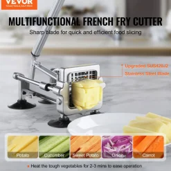 VEVOR French Fry Cutter, Potato Slicer with 1/2-Inch and 3/8-Inch Stainless Steel Blades, Manual Potato Cutter Chopper with Suction Cups, Great for Potato, French Fries, Cucumber, Vegetables, Carrot