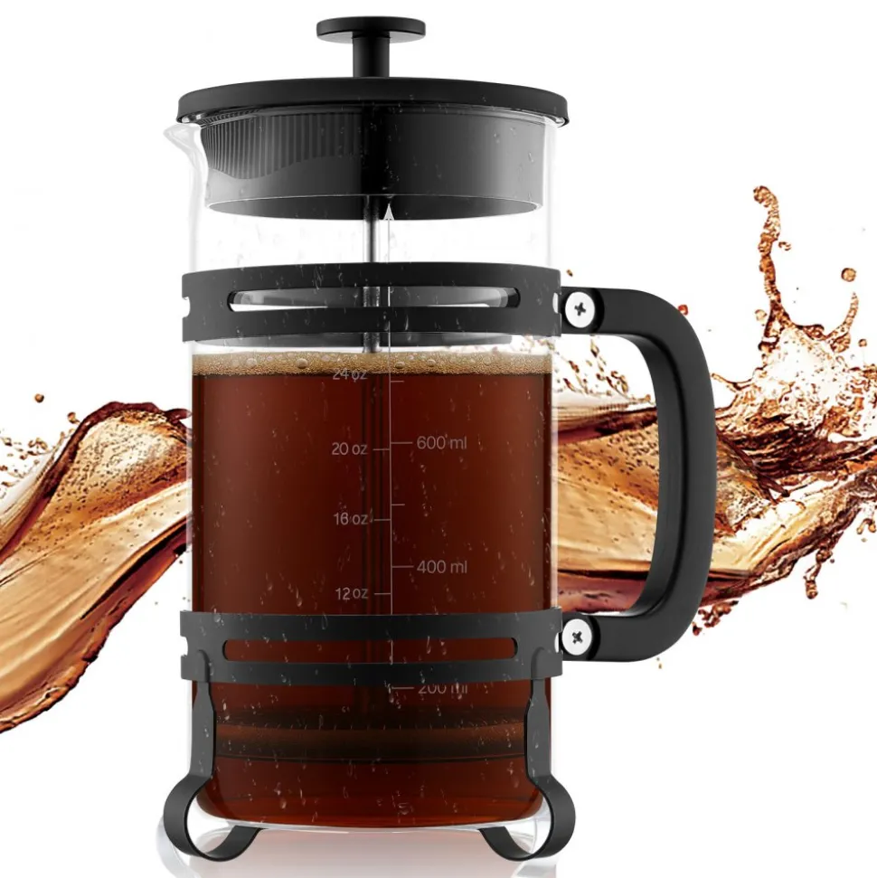 VEVOR French Press Coffee Maker, 34 Ounce 1 Liter Borosilicate Glass Coffee Press Tea Maker with Stainless Steel Filter, Large Glass French Presses Cold Brew for Camping Travel Home Kitchen, Silver