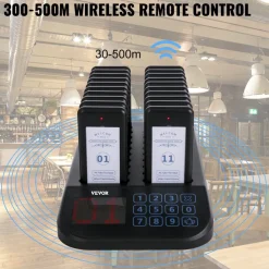 VEVOR F101 Restaurant Pager System 16 Pagers, Max 98 Beepers Wireless Calling System, Touch Keyboard with Vibration, Flashing and Buzzer for Church, Nurse,Hospital & Hotel